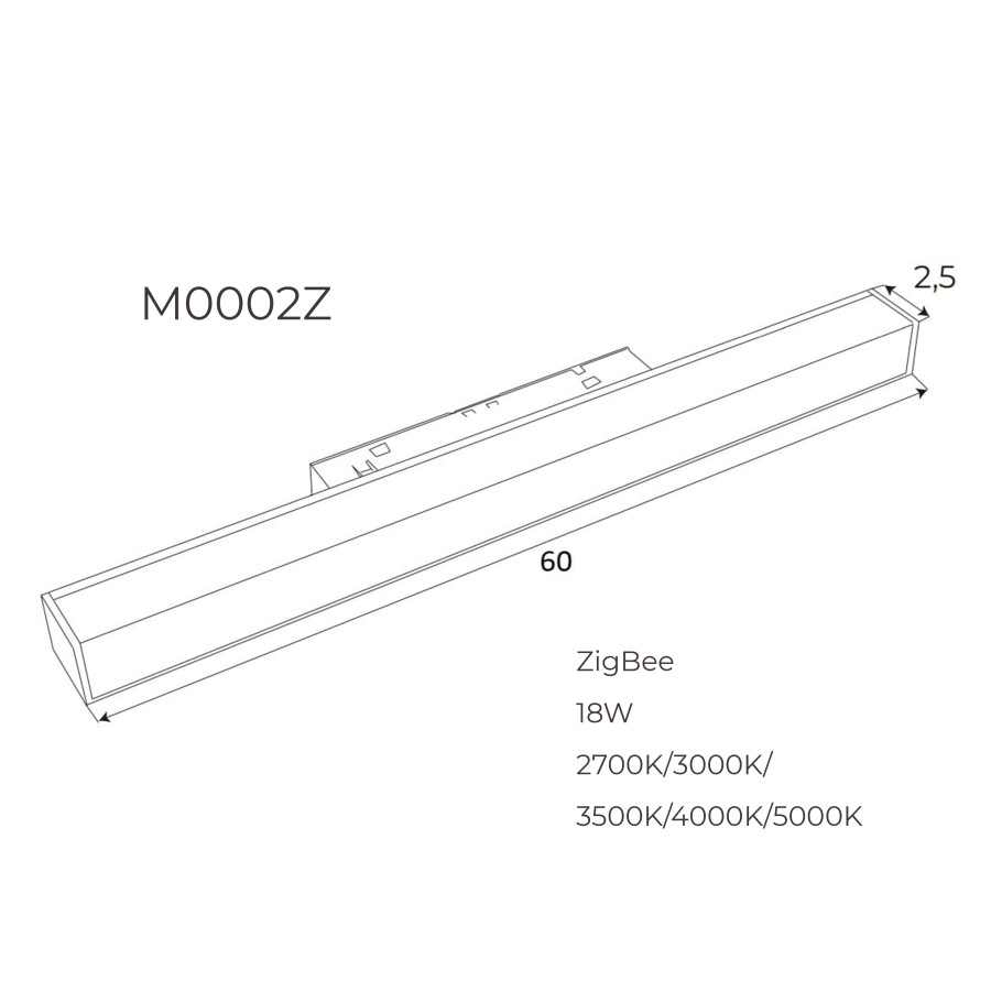 Лінійний світильник Maxlight  для магнітного шинопроводу ZigBee 18W 2700K-5000K M0002Z