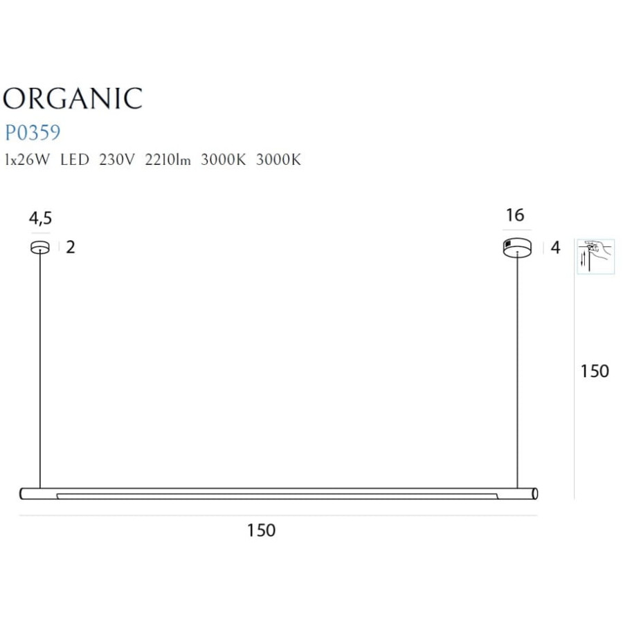 Підвісна лампа Maxlight P0359D Organic Horizon 150 cm Chrom Ściemnialna