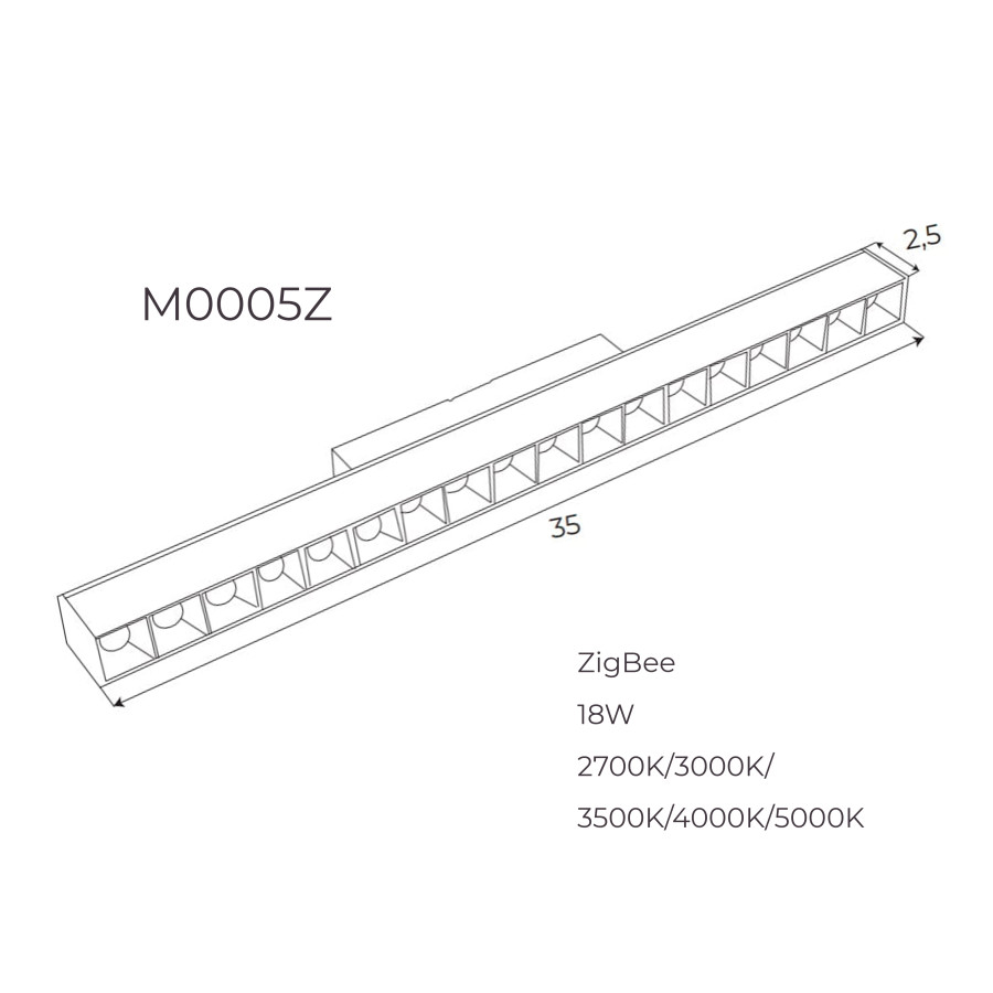 Лінійний світильник Maxlight типу "dot" для магнітного шинопроводу 18W 2700К-5000К 24°  ZigBee M0005Z