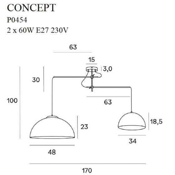 Підвісна лампа Maxlight Concept P0454 Золота 2x60W E27