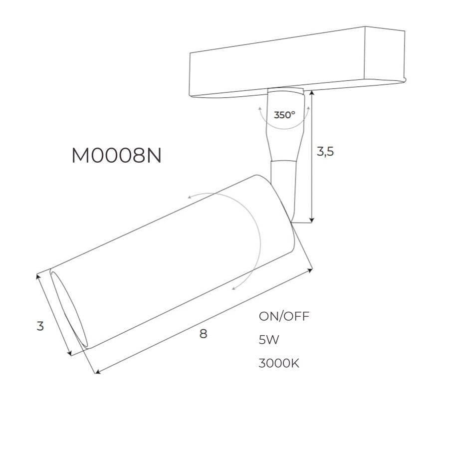 Прожектор поворотний Maxlight для магнітного шинопроводу 5W 24° 3000K ON/OFF M0008N