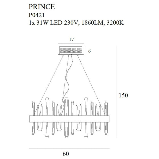 Підвісна Лампа Maxlight Prince P0421 Велика Золота