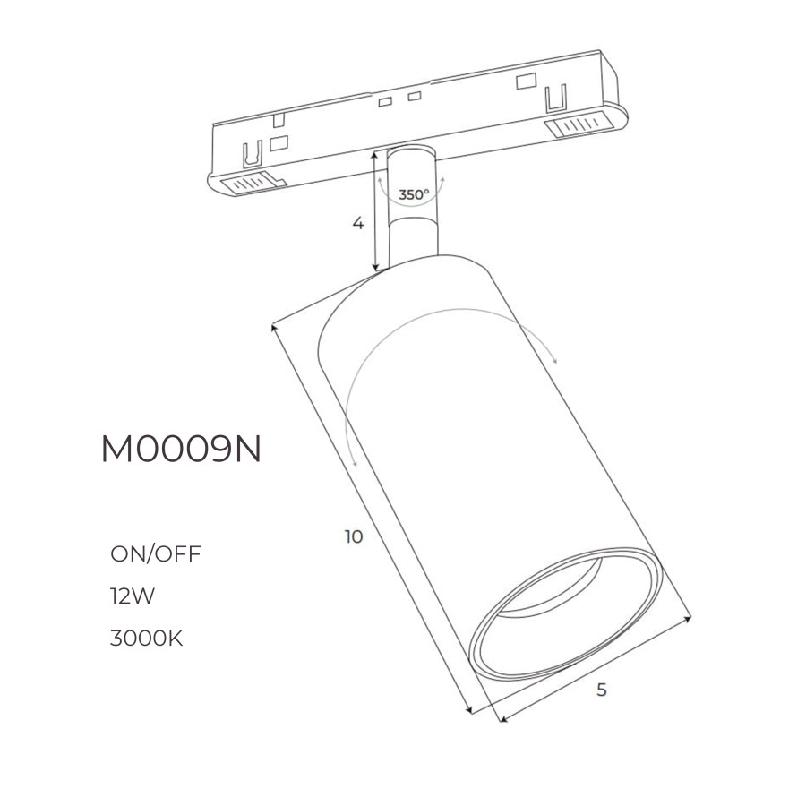 Прожектор поворотний Maxlight для магнітного шинопроводу 12W 3000К 24° ON/OFF M0009N