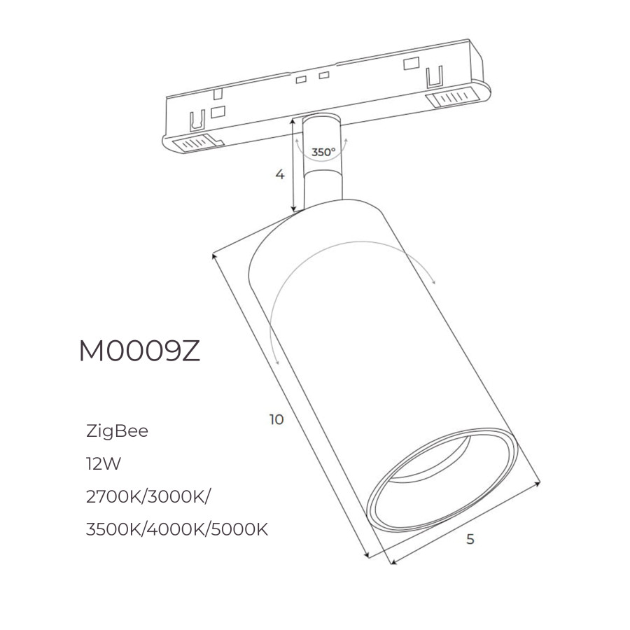 Прожектор поворотний Maxlight для магнітного шинопроводу 12W 24° 2700K-5000K ZigBee M0009Z