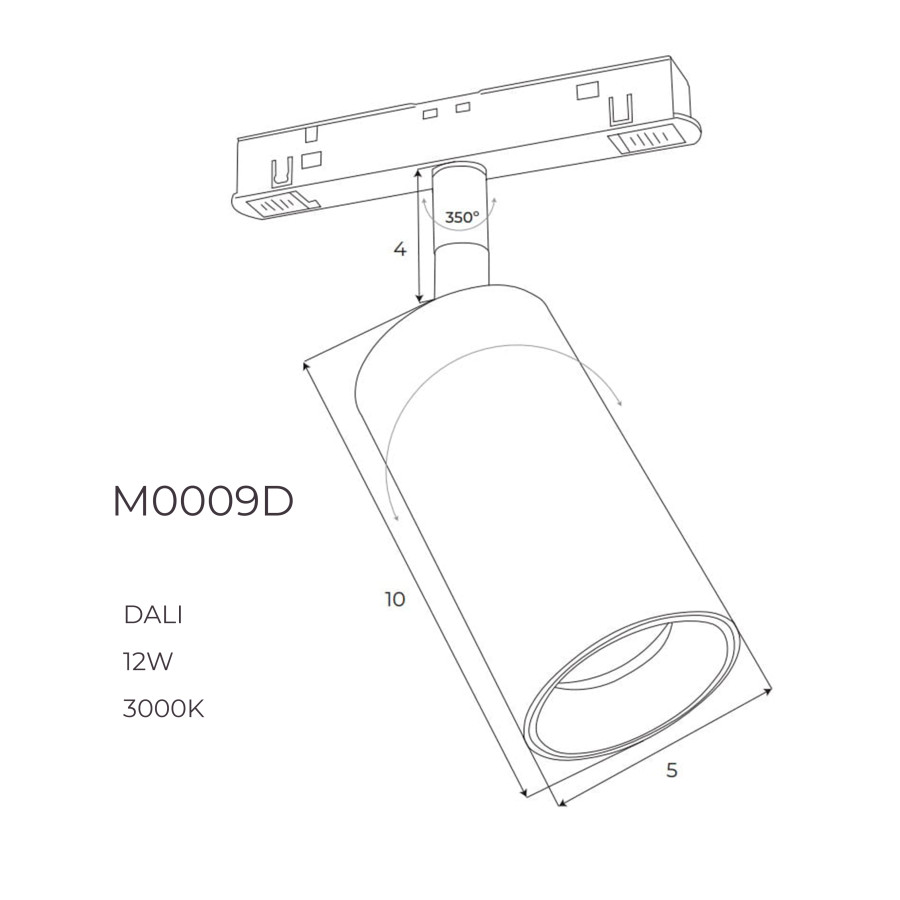Прожектор поворотний Maxlight для магнітного шинопроводу 12W 3000К 24° DALI M0009D