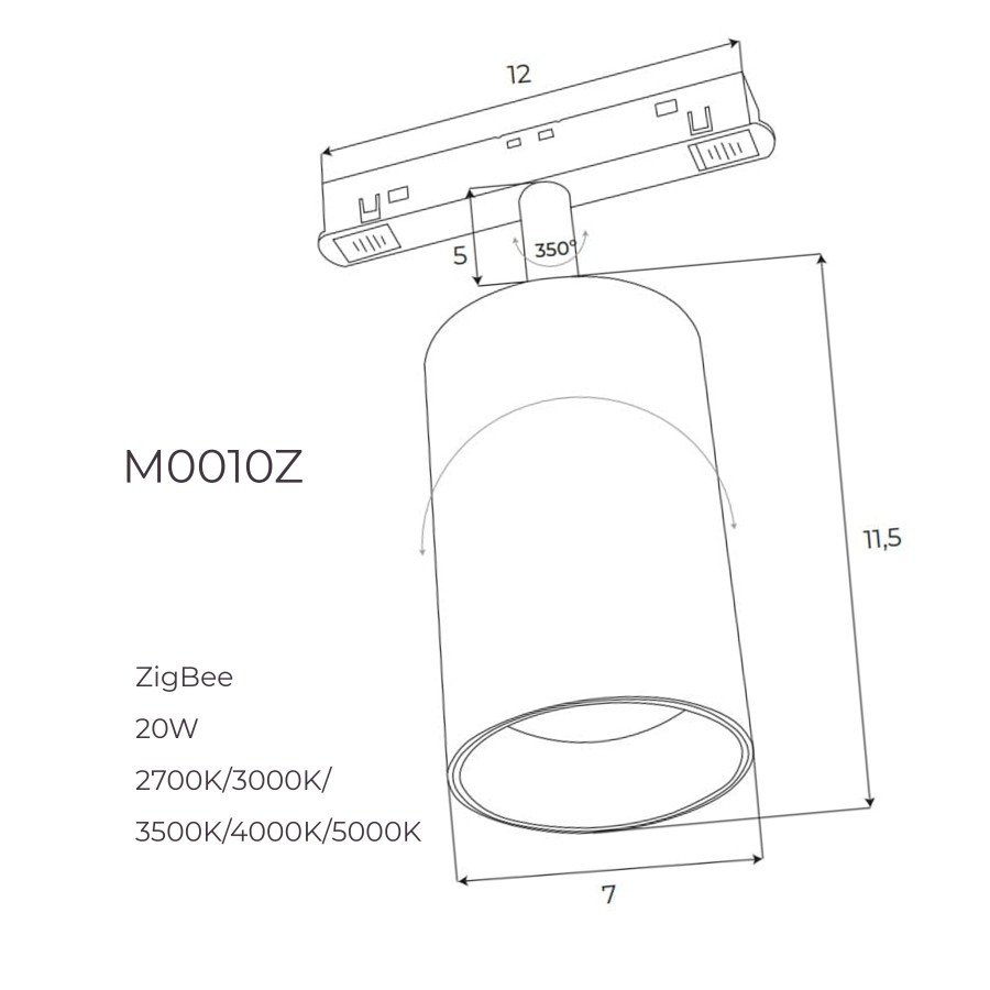 Прожектор поворотний Maxlight для магнітного шинопроводу 20W 24° 2700K-5000K ZigBee M0010Z