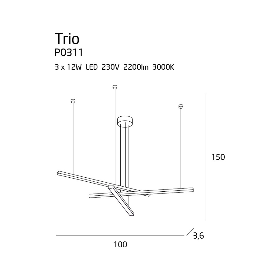 Maxlight Trio P0311 Підвісна Лампа Чорна