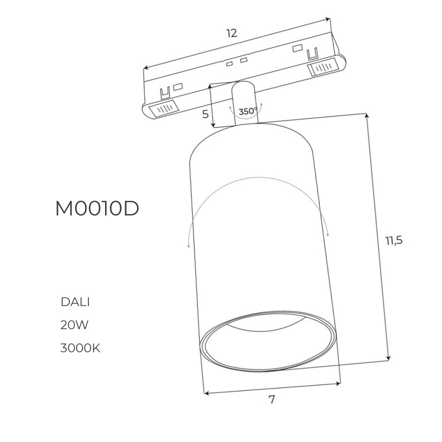 Прожектор поворотний Maxlight для магнітного шинопроводу 20W 24° 3000K DALI M0010D