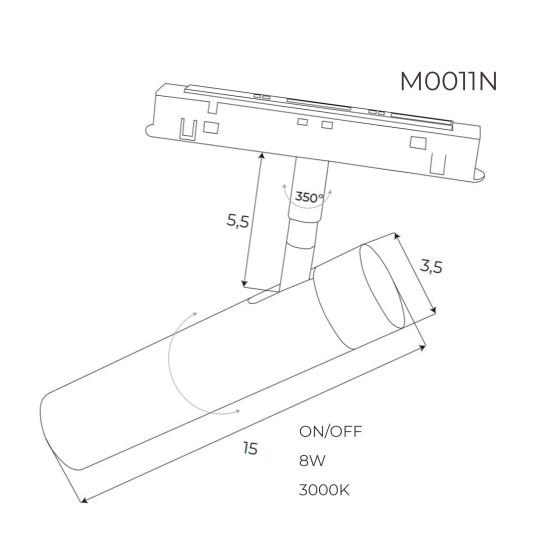 Прожектор поворотний Maxlight для магнітного шинопроводу 8W 24° 3000K ON/OFF M0011N