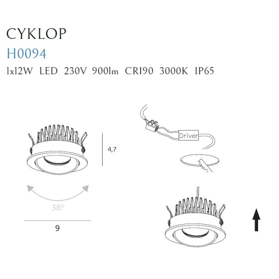 Вбудований Світильник Maxlight Cyklop H0094 Білий IP65 3000K