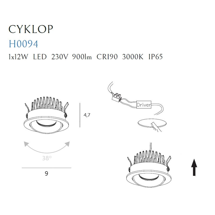 Вбудований Світильник Maxlight Cyklop H0094 Білий IP65 3000K