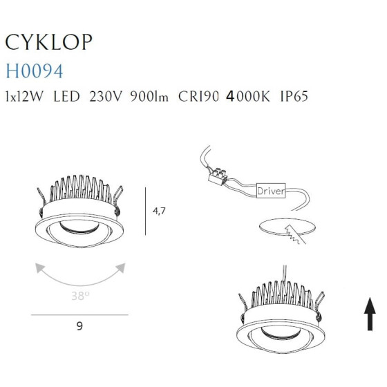 Вбудований Світильник Maxlight Cyklop H0094 Білий IP65 4000K
