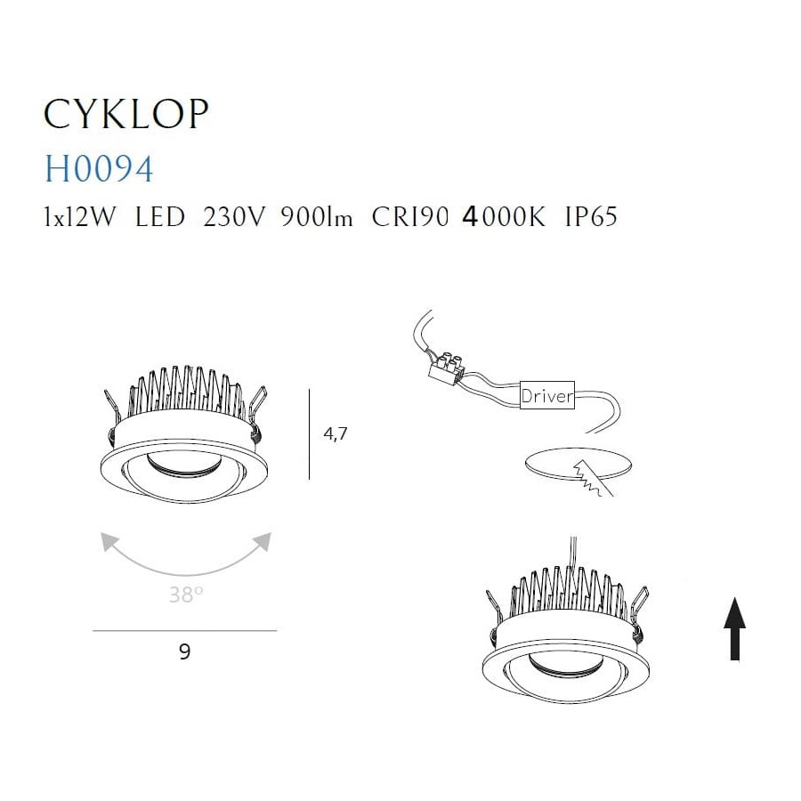 Вбудований Світильник Maxlight Cyklop H0094 Білий IP65 4000K