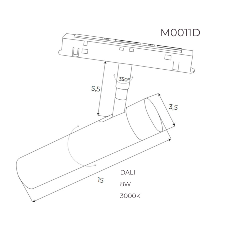 Прожектор поворотний Maxlight для магнітного шинопроводу 8W 24° 3000K DALI M0011D