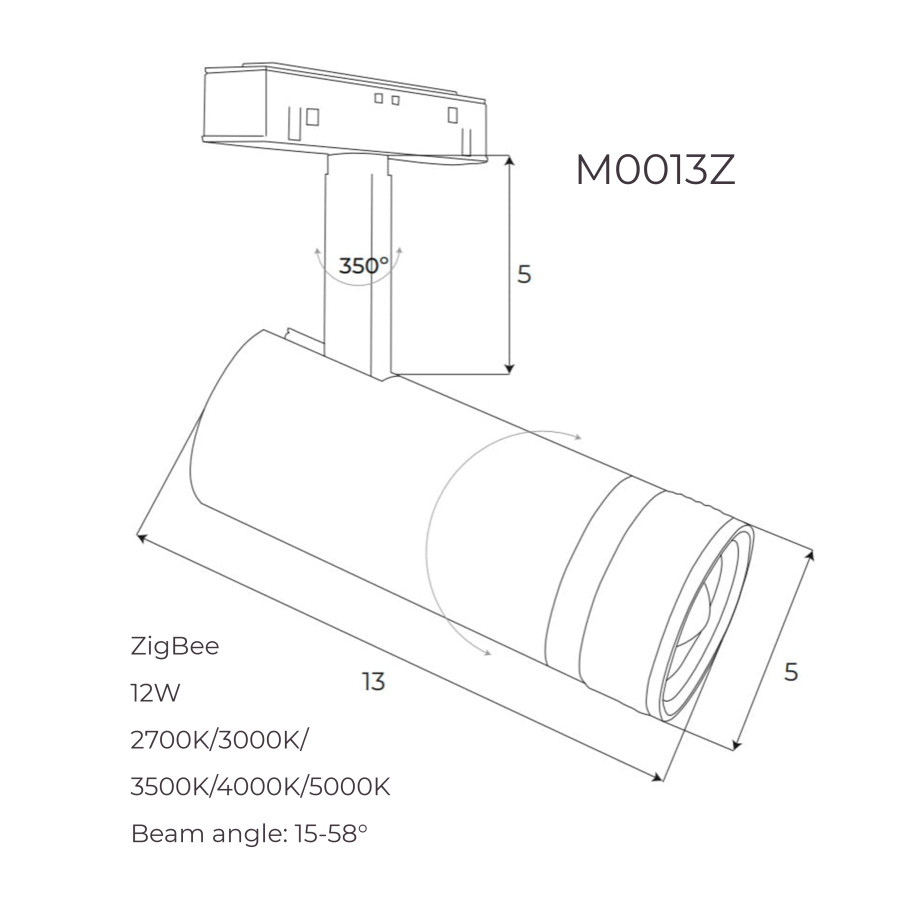 Прожектор поворотний Maxlight для магнітного шинопроводу 12W 15°-58° 2700K-5000K ZigBee M0013Z