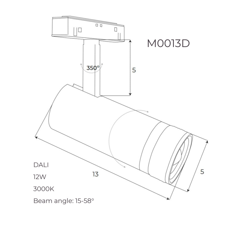 Прожектор поворотний Maxlight для магнітного шинопроводу 12W 15°-58° 3000K DALI M0013D