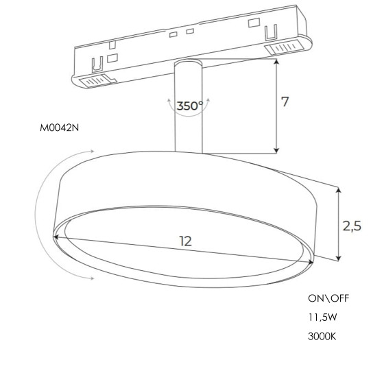 Опаловий прожектор Maxlight для магнітного шинопроводу 11,5W 3000K ON/OFF M0042N
