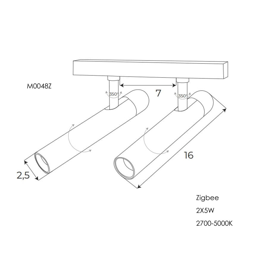 Подвійний прожектор Maxlight  для магнітного шинопроводу 2х5W 2700K-5000K 38° ZigBee M0048Z