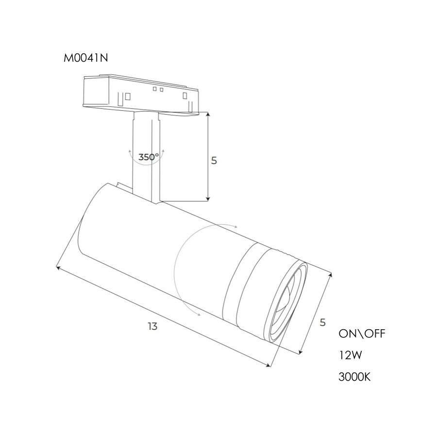 Прожектор поворотний Maxlight для магнітного шинопроводу 12W 15°-58° 3000K ON/OFF M0041N