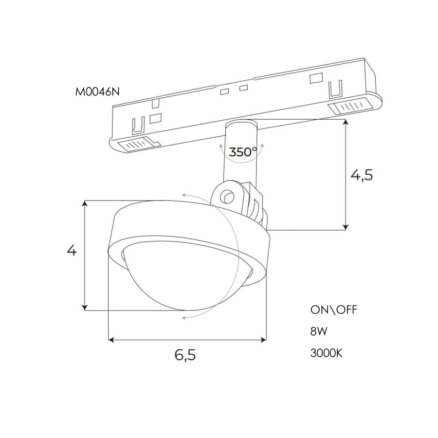 Лінзований прожектор Maxlight для магнітного шинопроводу 8W 3000K 40° ON/OFF M0046N