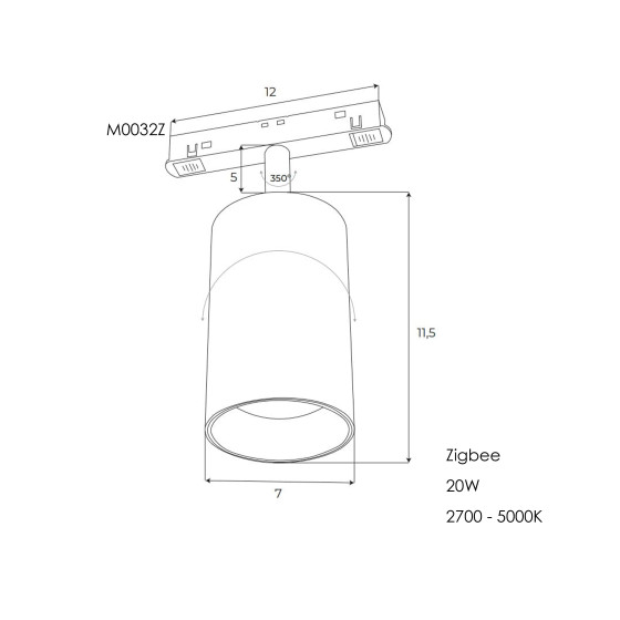 Прожектор поворотний Maxlight для магнітного шинопроводу 20W 24° 2700K-5000K ZigBee M0032Z