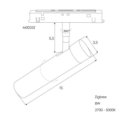 Прожектор поворотний Maxlight для магнітного шинопроводу 8W 24° 2700K-5000K ZigBee M0033Z