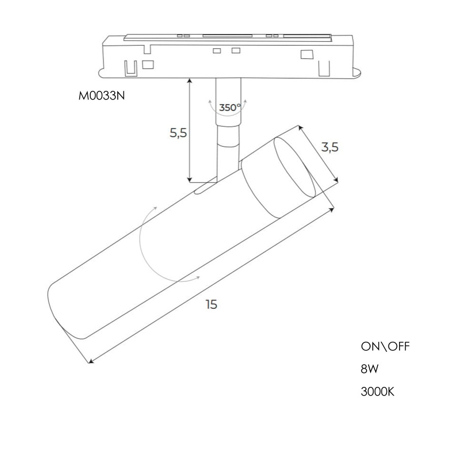 Прожектор поворотний Maxlight для магнітного шинопроводу 8W 24° 3000K ON/OFF M0033N
