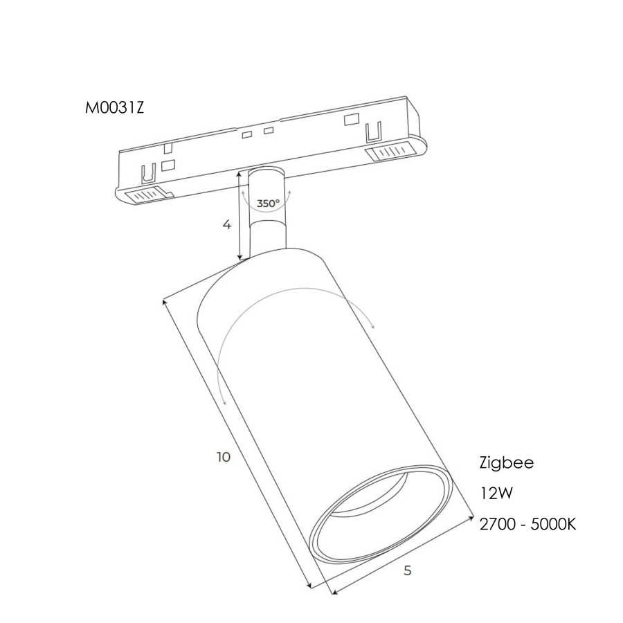 Прожектор поворотний Maxlight для магнітного шинопроводу 12W 24° 2700K-5000K ZigBee M0031Z