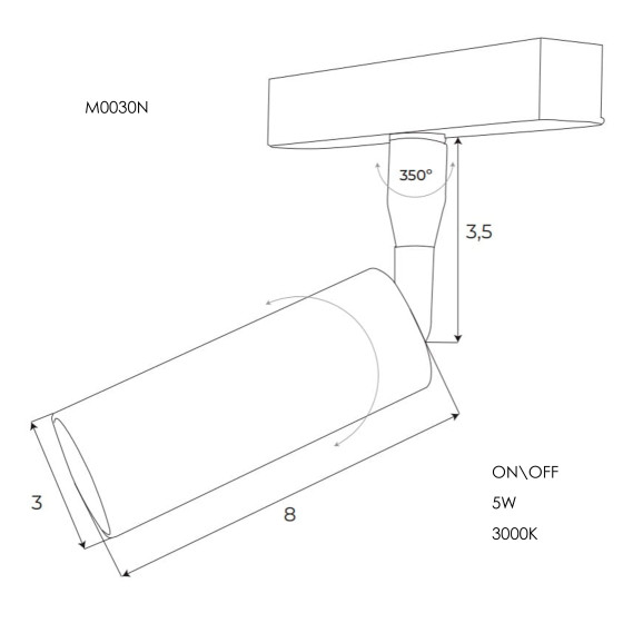 Прожектор поворотний Maxlight для магнітного шинопроводу 5W 24° 3000K ON/OFF M0030N