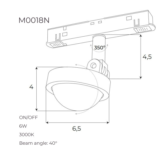 Лінзований прожектор Maxlight для магнітного шинопроводу 8W 3000K 40° ON/OFF M0018N