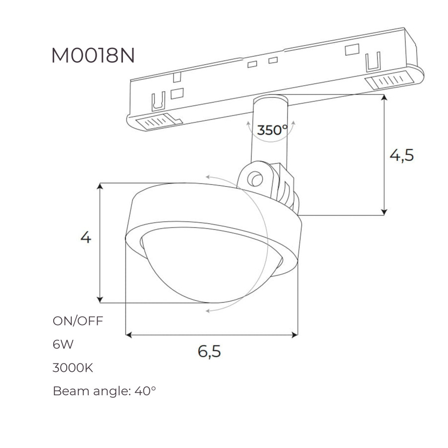 Лінзований прожектор Maxlight для магнітного шинопроводу 8W 3000K 40° ON/OFF M0018N