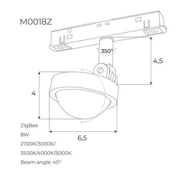 Лінзований прожектор Maxlight для магнітного шинопроводу 8W 2700K-5000K 40° ZigBee M0018Z