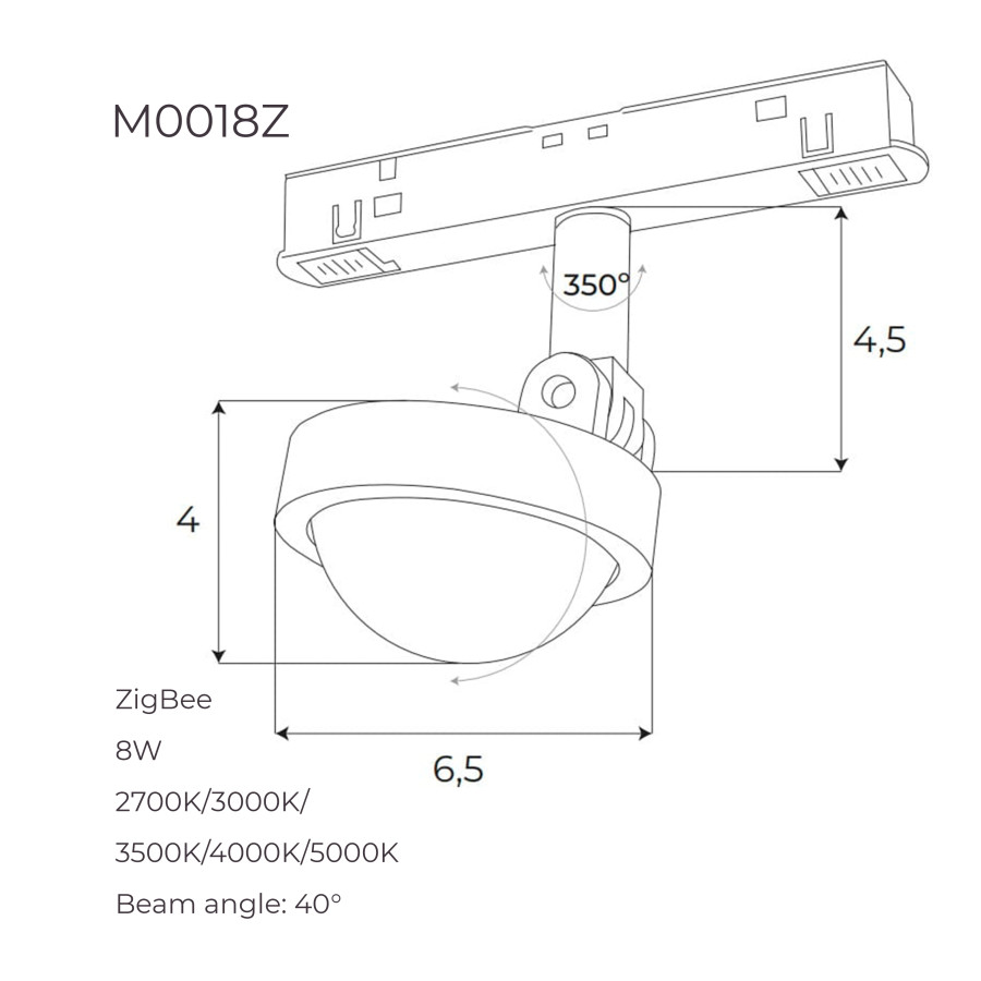 Лінзований прожектор Maxlight для магнітного шинопроводу 8W 2700K-5000K 40° ZigBee M0018Z