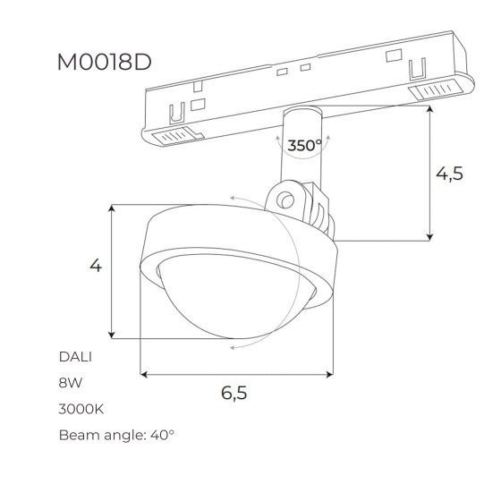 Лінзований прожектор Maxlight для магнітного шинопроводу 8W 3000K 40° DALI M0018D