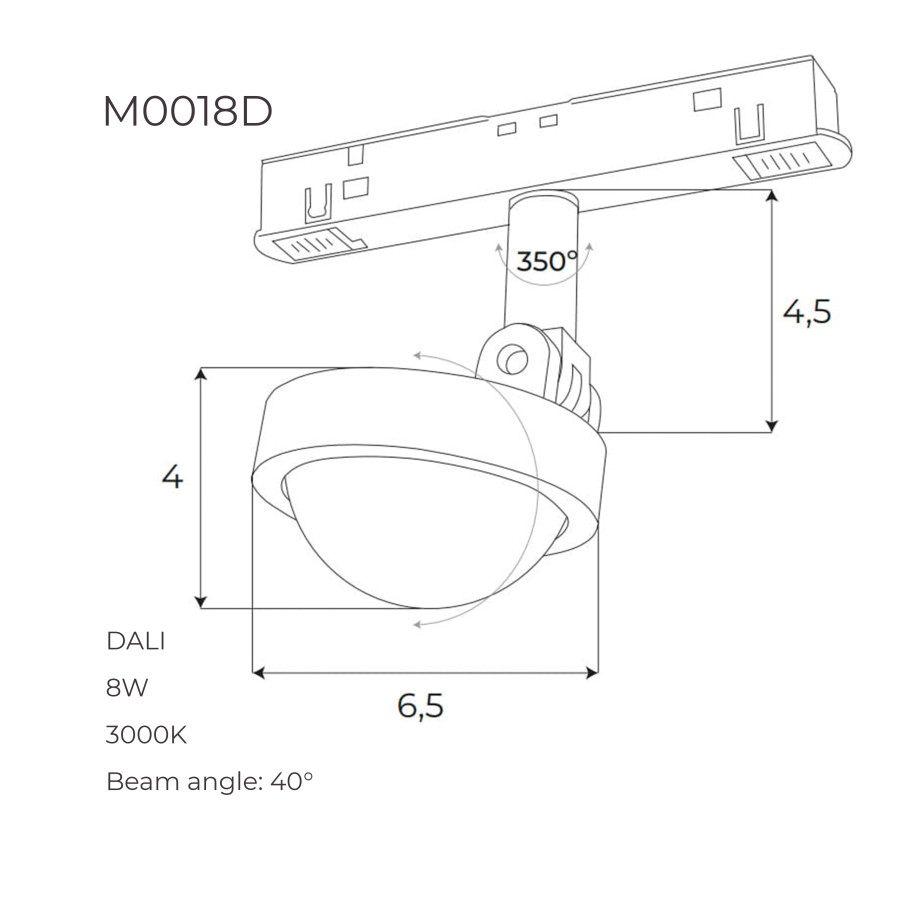 Лінзований прожектор Maxlight для магнітного шинопроводу 8W 3000K 40° DALI M0018D
