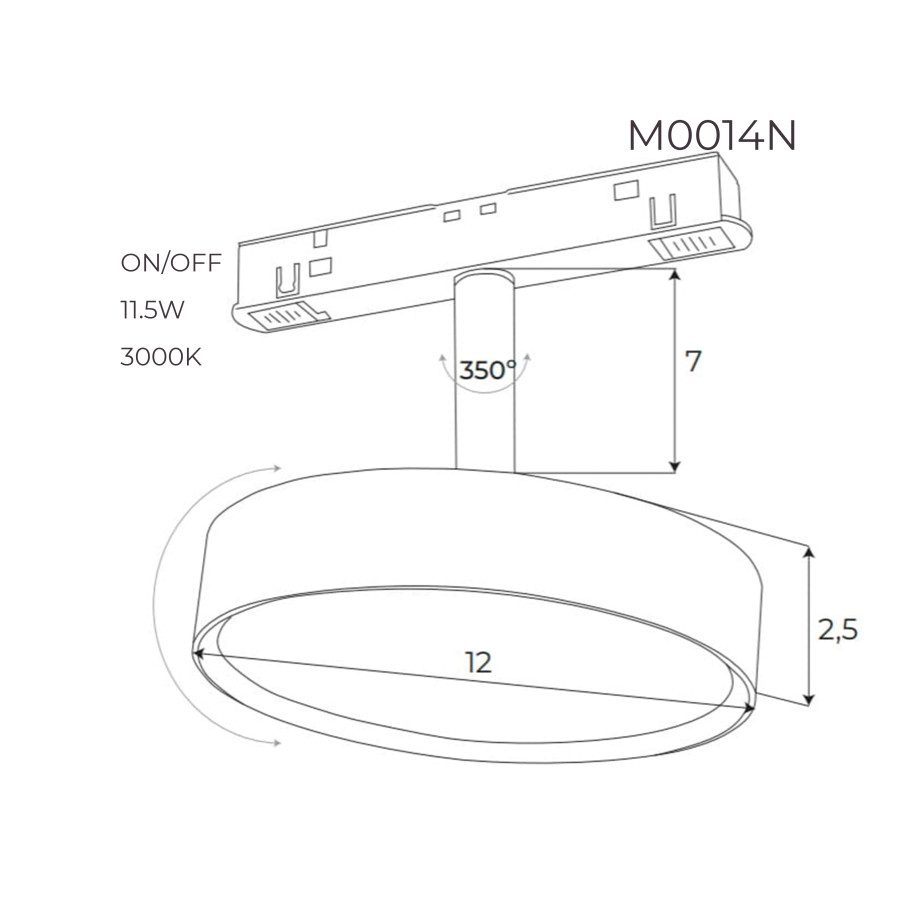 Опаловий прожектор Maxlight для магнітного шинопроводу 11,5W 3000K ON/OFF M0014N