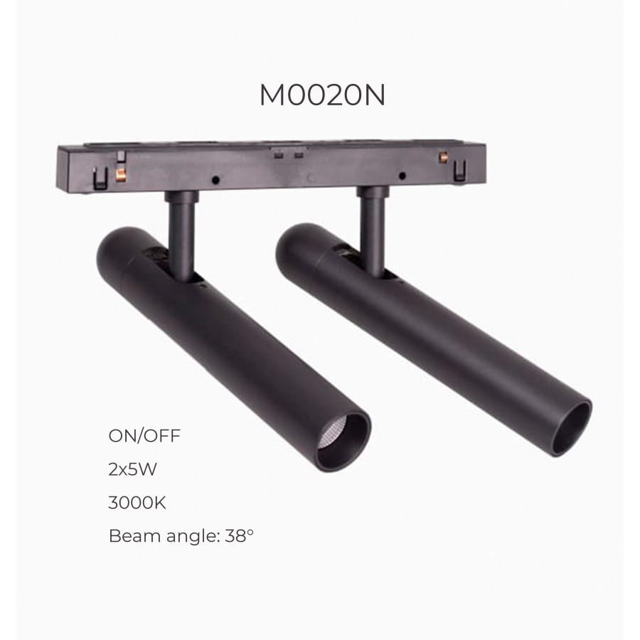 Подвійний прожектор Maxlight  для магнітного шинопроводу 2х5W 3000K 38° ON/OFF M0020N