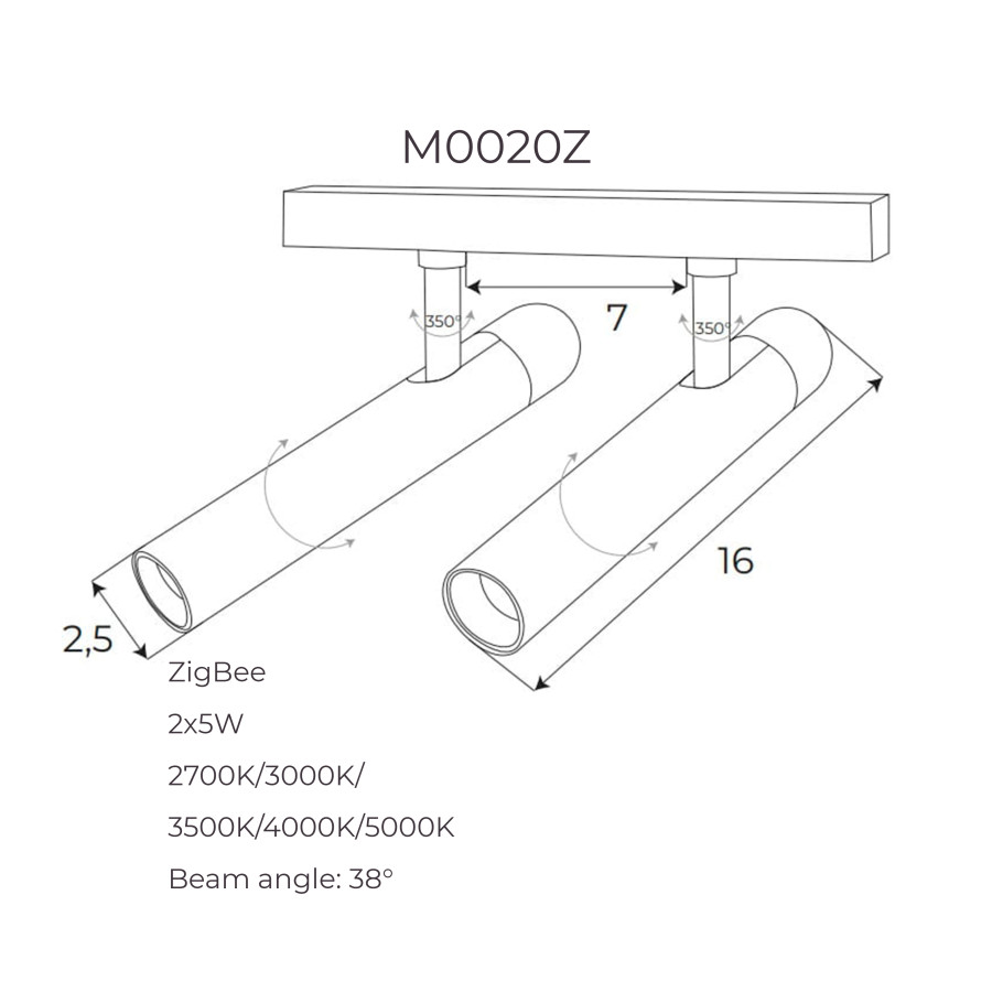Подвійний прожектор Maxlight  для магнітного шинопроводу 2х5W 2700K-5000K 38° ZigBee M0020Z