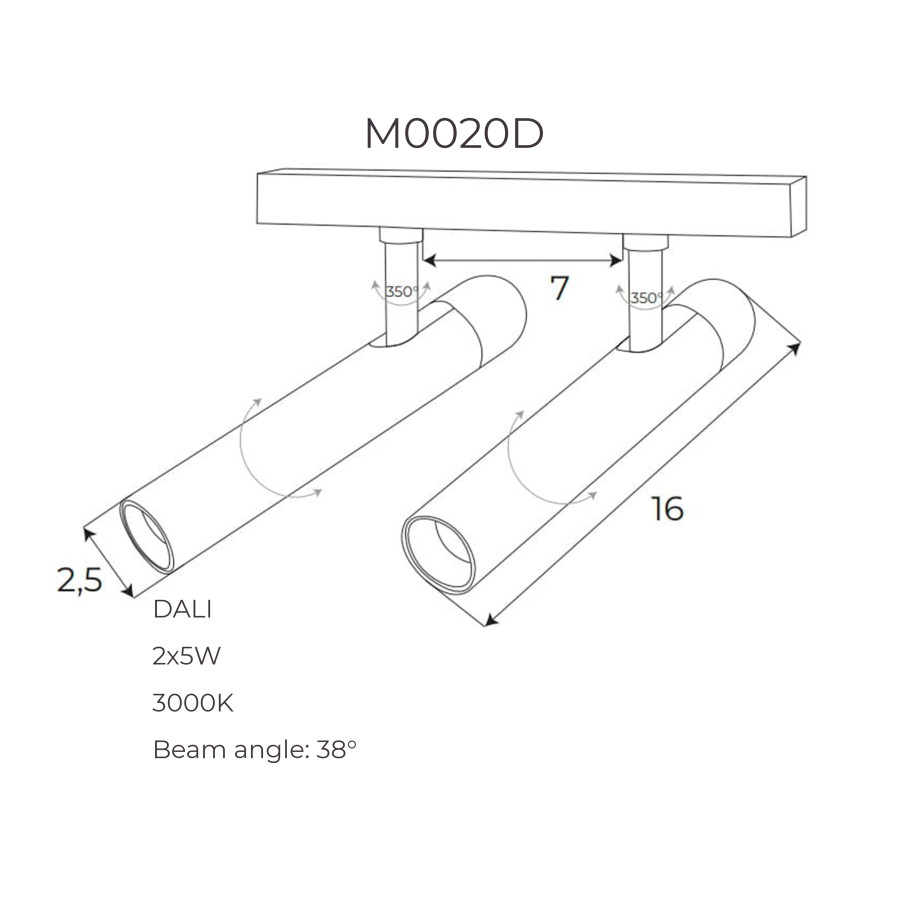 Подвійний прожектор Maxlight  для магнітного шинопроводу 2х5W 3000K 38° DALI M0020D