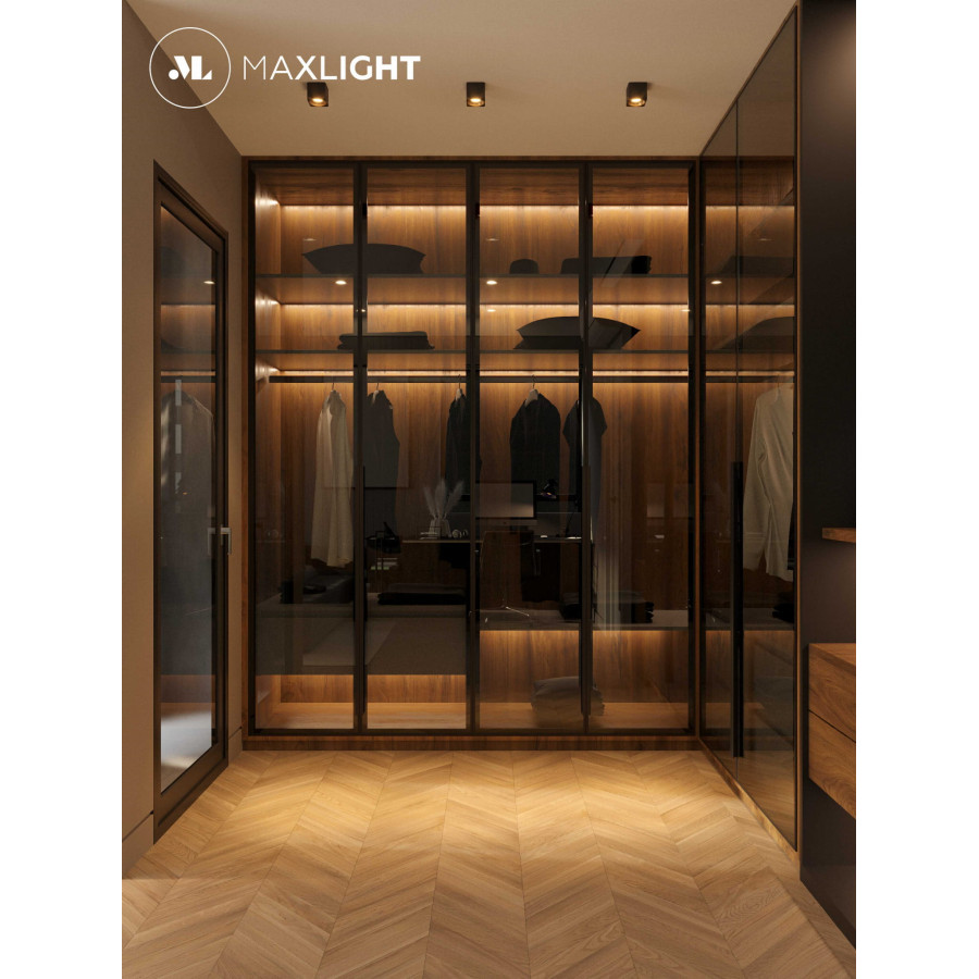 Стельовий точковий світильник Maxlight Tub C0212 чорний + золоте декоративне кільце RC0155/C0156 золото