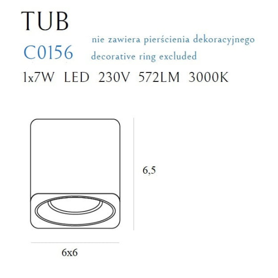 Стельовий точковий світильник Maxlight Tub C0156 білий + золоте декоративне кільце RC0155/C0156