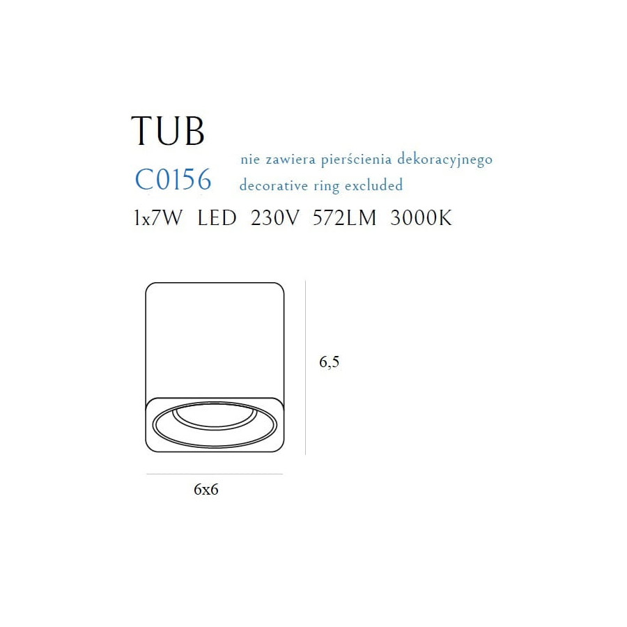 Стельовий точковий світильник Maxlight Tub C0156 білий + золоте декоративне кільце RC0155/C0156