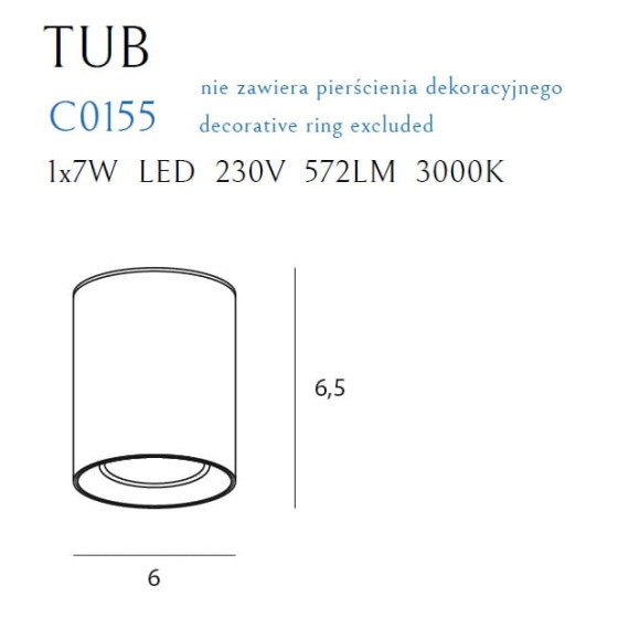 Стельовий точковий світильник Maxlight Tub C0155 білий  + золоте декоративне кільце RC0155/C0156
