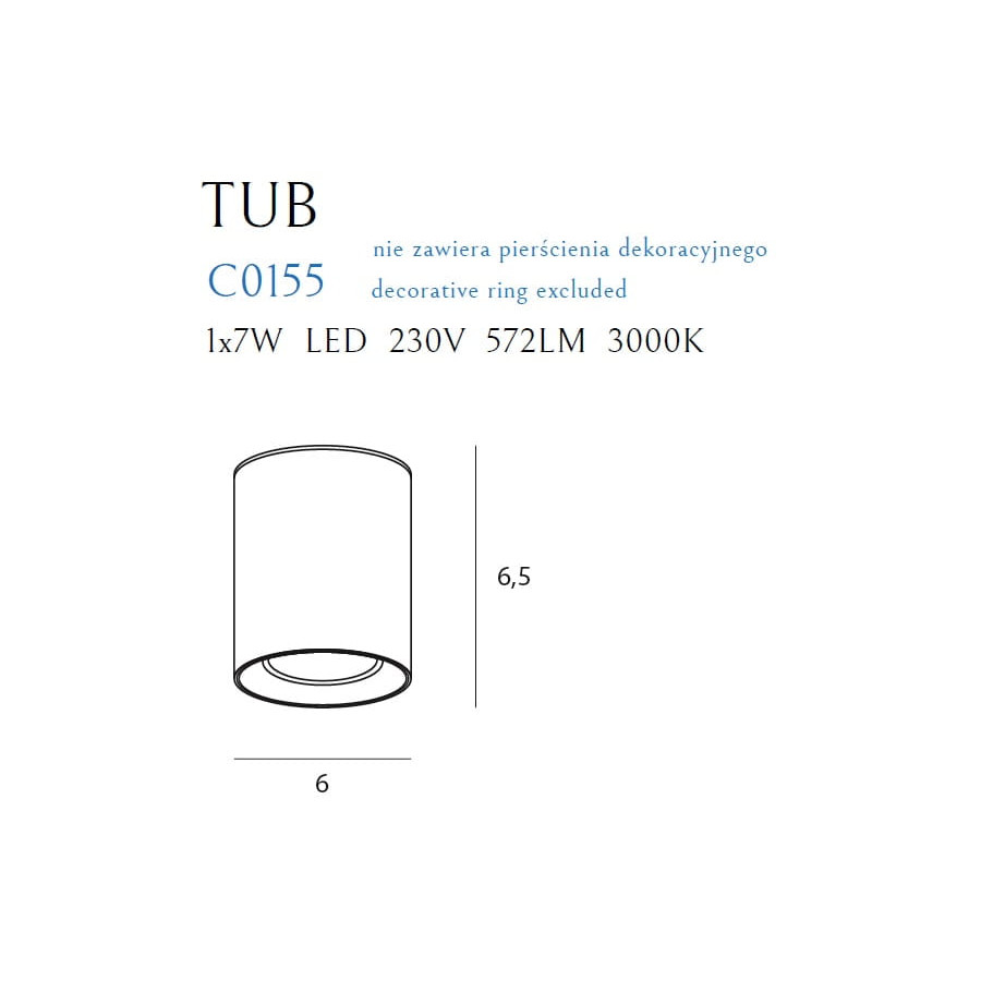 Стельовий точковий світильник Maxlight Tub C0155 білий  + золоте декоративне кільце RC0155/C0156