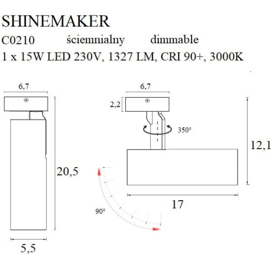 Maxlight Shinemaker C0210 Стельовий Світильник Чорний з функцією димуваання