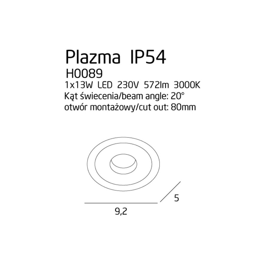 Вбудований точковий світильник Maxlight Plazma H0089 IP54